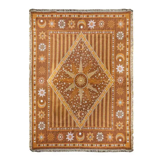 Landscape fringed jacquard sofa blanket living room throw