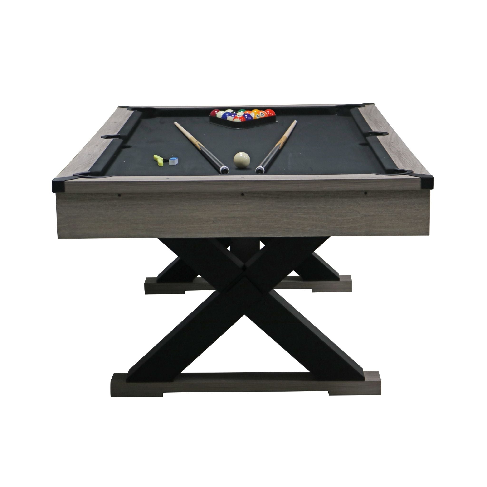 Large 84-Inch Rustic Gray Pool Table With Cues, Balls And X-Legs (SAK5 ...