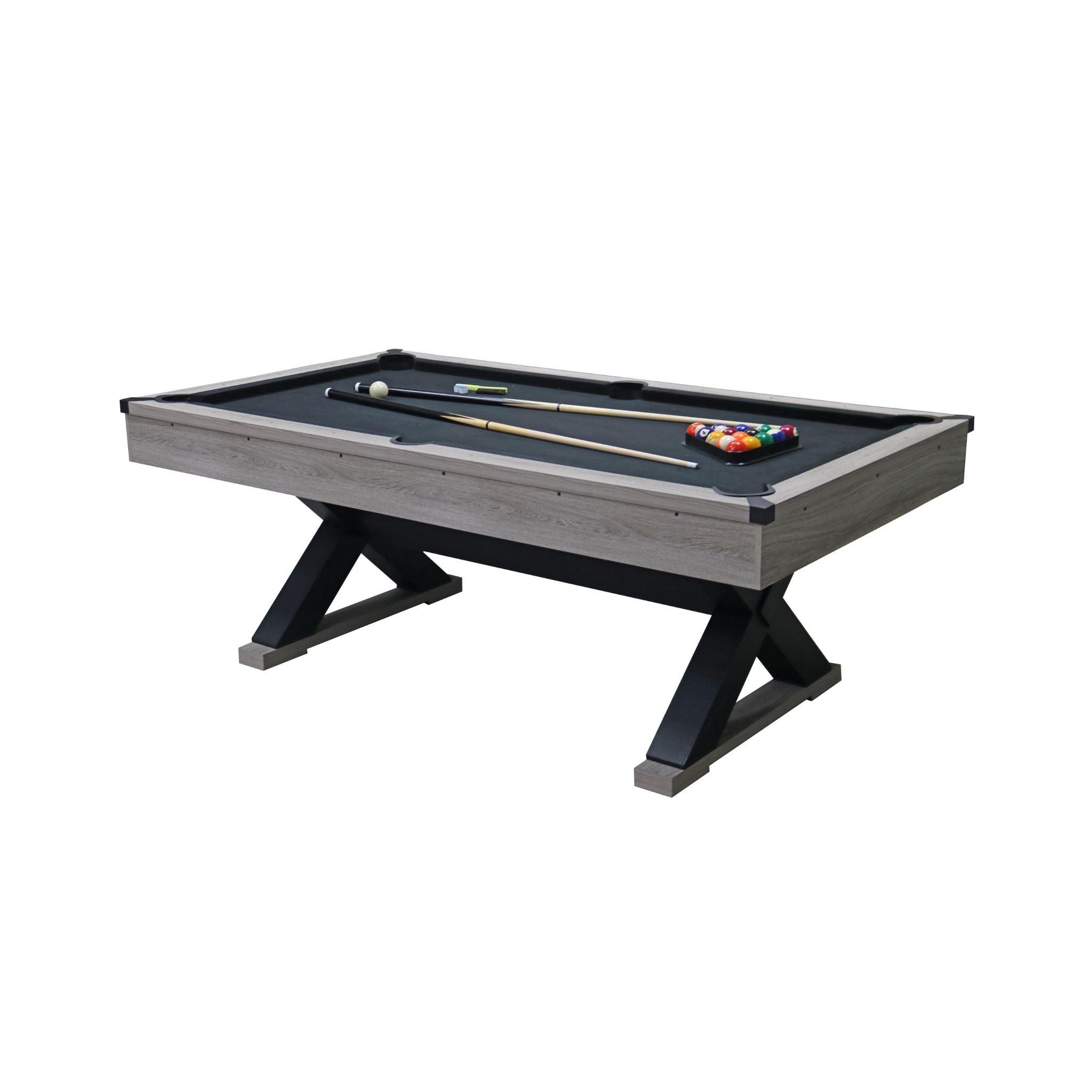 Large 84-Inch Rustic Gray Pool Table With Cues, Balls And X-Legs (SAK5 ...