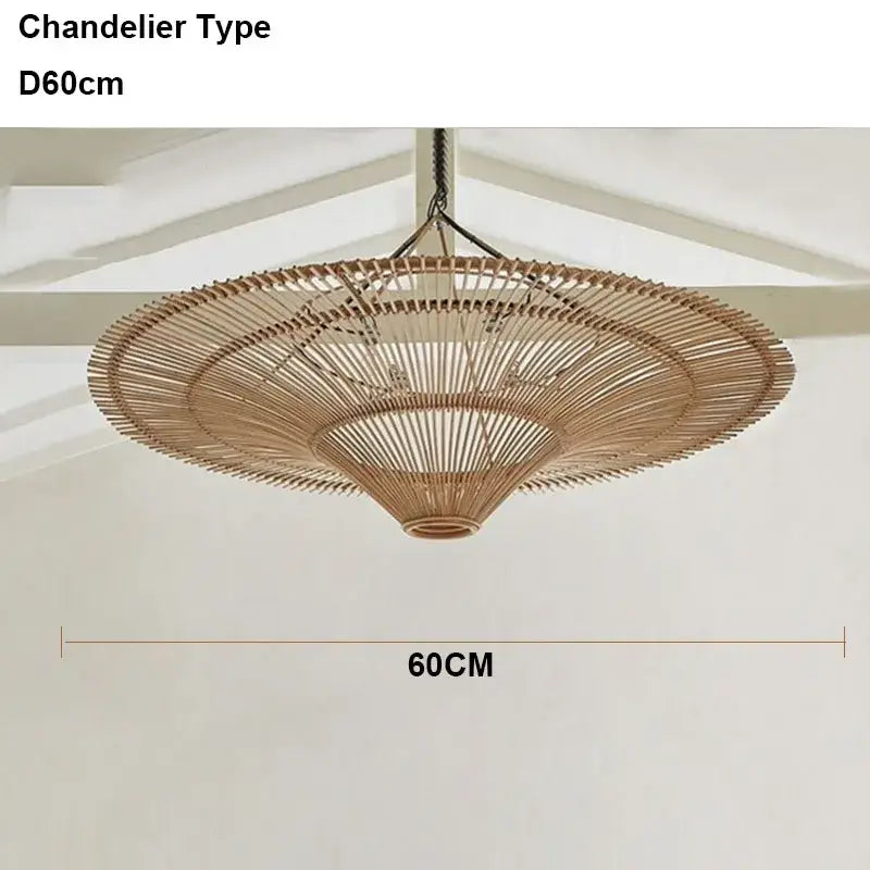 Large beige fan woven rattan pendant light for dining room