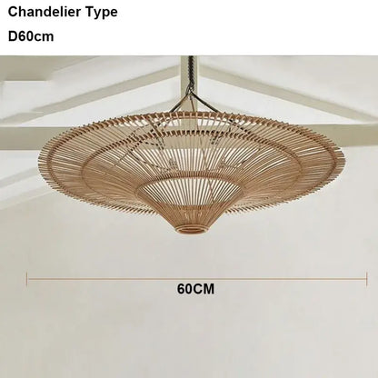 Large beige fan woven rattan pendant light for dining room