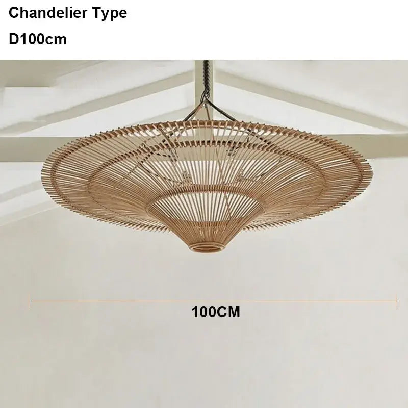 Large beige fan woven rattan pendant light for dining room