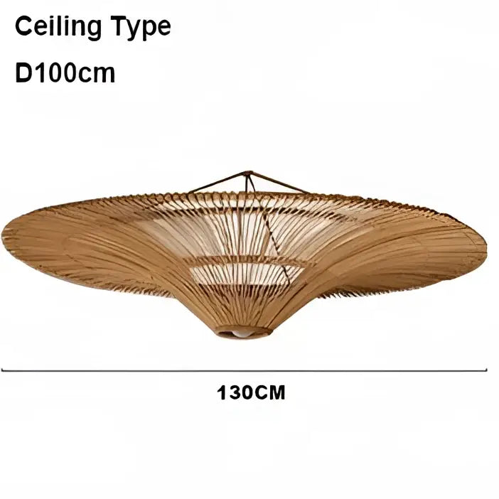Large beige fan woven rattan pendant light for dining room