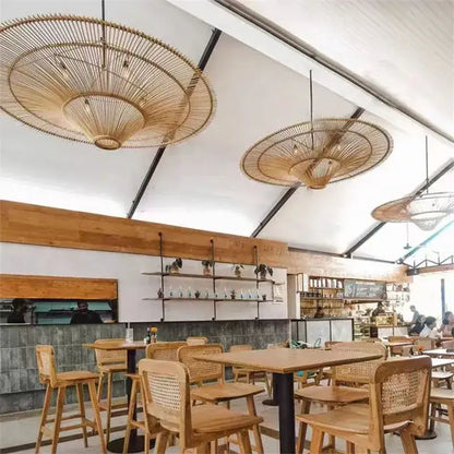 Large beige fan woven rattan pendant light for dining room