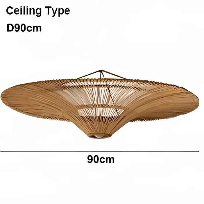 Large beige fan woven rattan pendant light for dining room