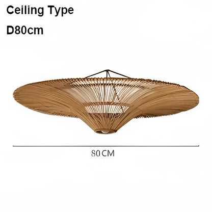 Large beige fan woven rattan pendant light for dining room