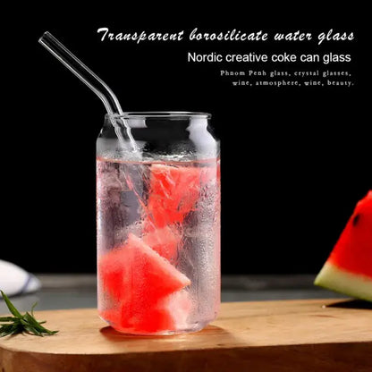 Large can shape beer glass cup with metal straw for dining room