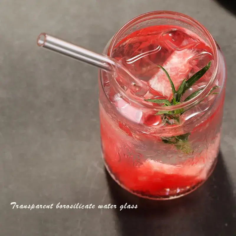 Large can shape beer glass cup with metal straw for dining room