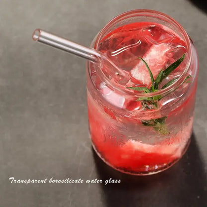 Large can shape beer glass cup with metal straw for dining room