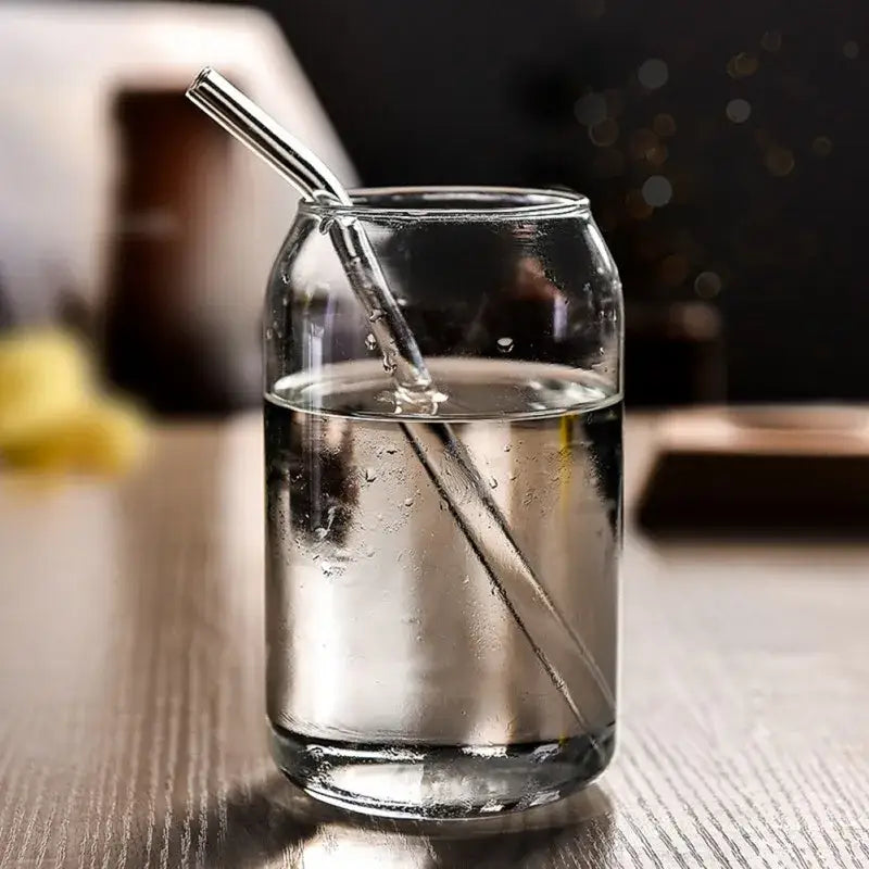 Large can shape beer glass cup with metal straw for dining room