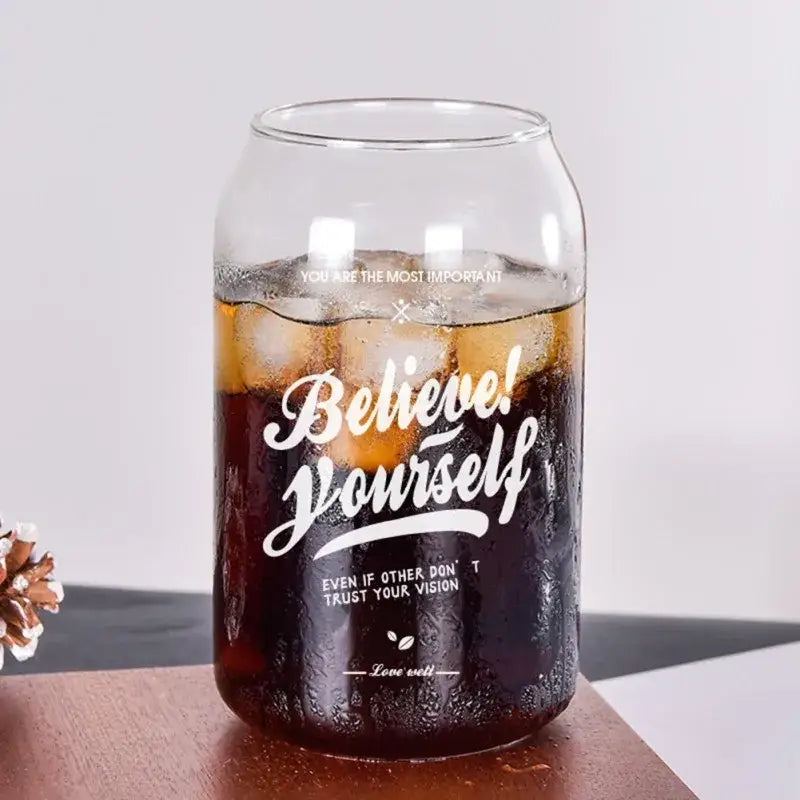 Large can shape beer glass cup with metal straw for dining room