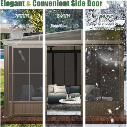 [12X14FT] Large Outdoor All-Season Wall Mounted Sunroom Solarium With Galvanized Steel Roof & Moveable PVC Screen (SAK46475)