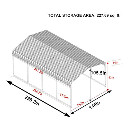 [12X20FT] Alora Premium Modern Heavy-Duty Outdoor Alloy Steel Carport Canopy (SAK91486)