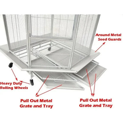 DecorBites™ Large Wrought Iron Parrot Cage with Rolling Base