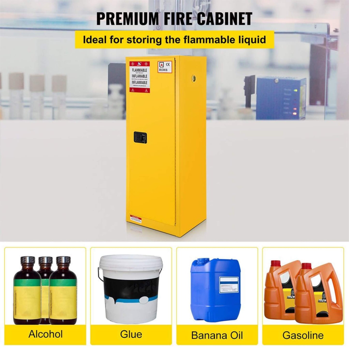Large Yellow Heavy-Duty Flammable Welded Fireproof Storage Cabinet, 35-Inch (SAK52837)
