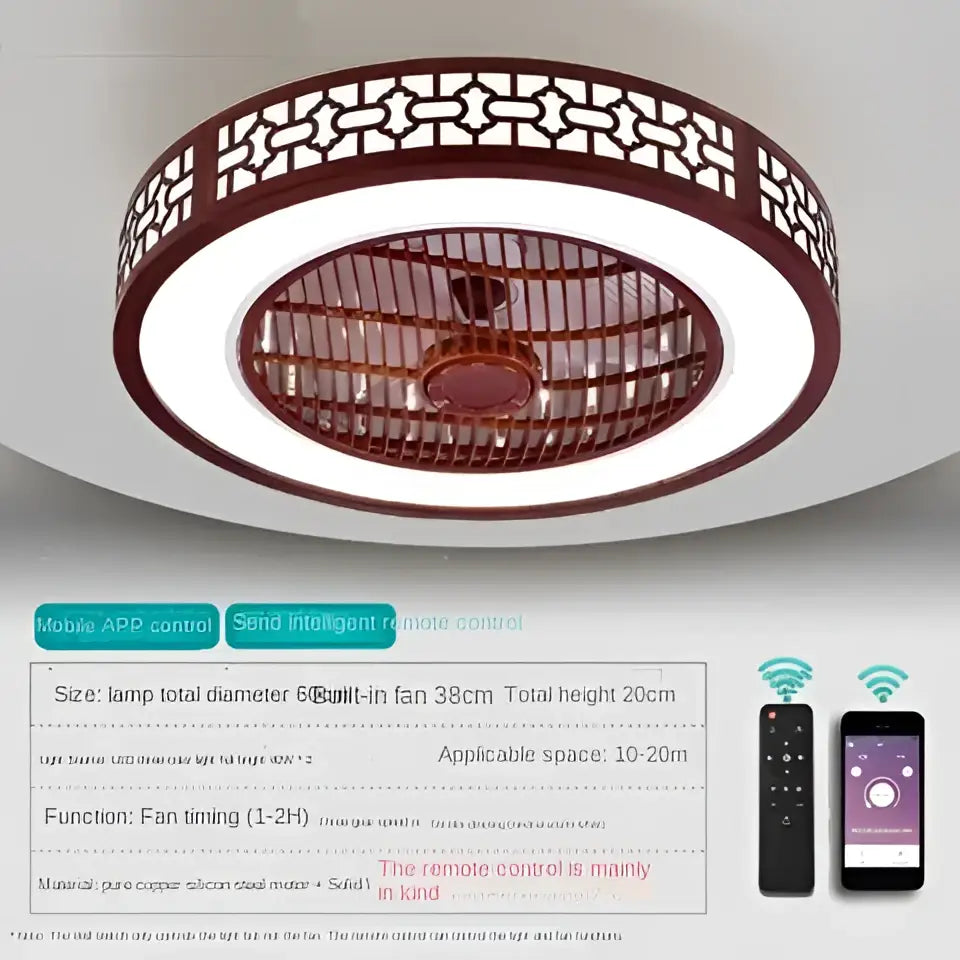 Lattice wood and black metal ceiling fan lamp chandelier living room