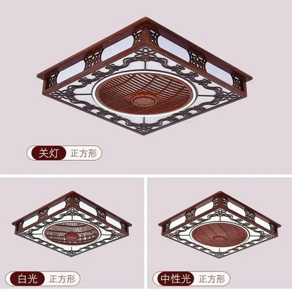 Lattice wood and black metal ceiling fan lamp chandelier living room