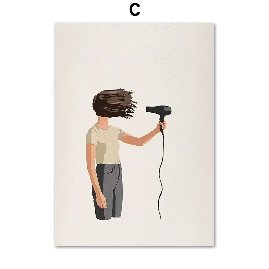 Minimalist white washing machine laundry room girl nordic wall art