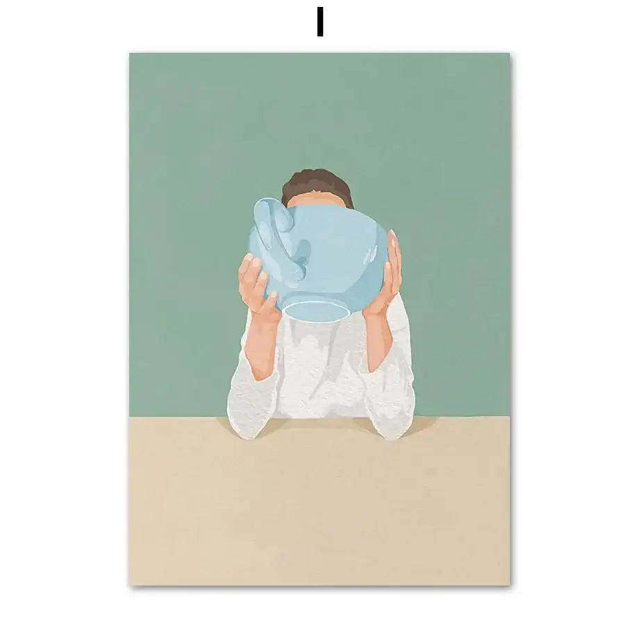 Minimalist white washing machine laundry room girl nordic wall art