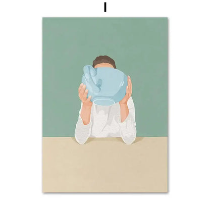 Minimalist white washing machine laundry room girl nordic wall art