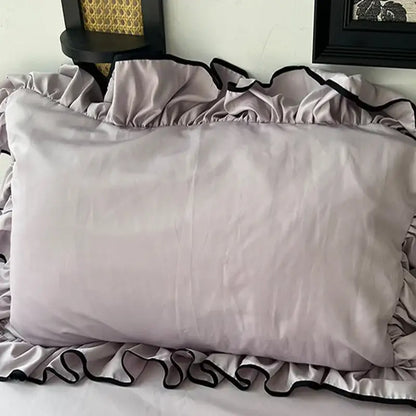 Lavender and black cooling silky ruffled bedding set bedroom decor