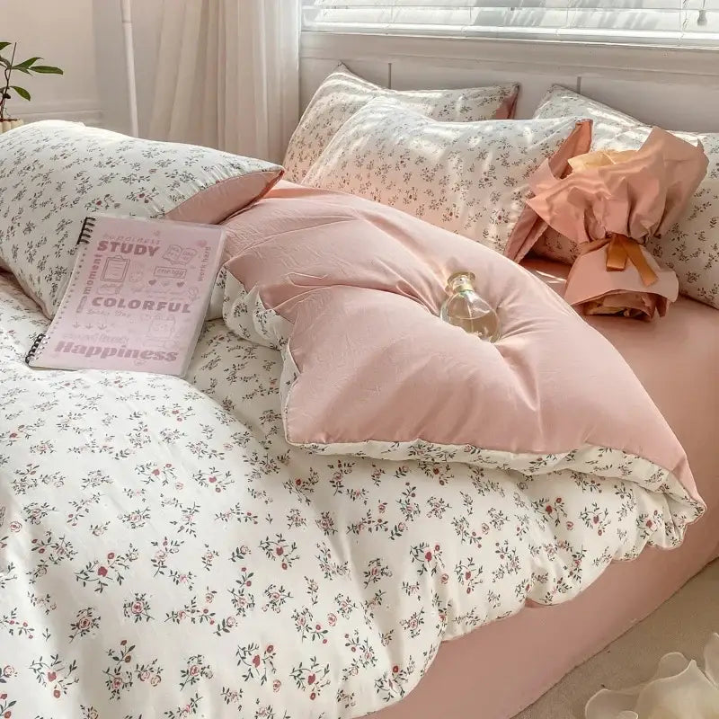 Lavender and pink floral cotton bedding set bedroom cozy pattern printed