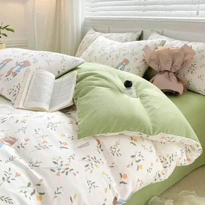 Lavender and pink floral cotton bedding set bedroom cozy pattern printed
