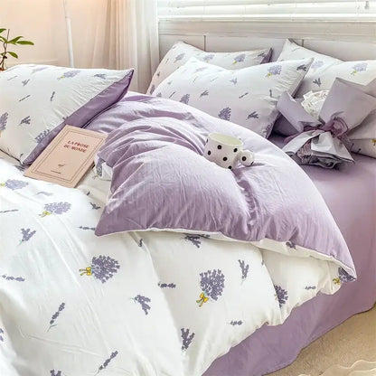 Lavender and pink floral cotton bedding set bedroom cozy pattern printed