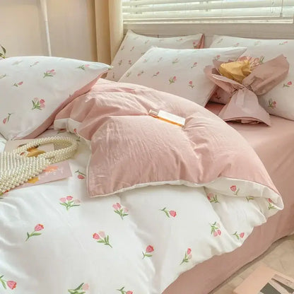 Lavender and pink floral cotton bedding set bedroom cozy pattern printed