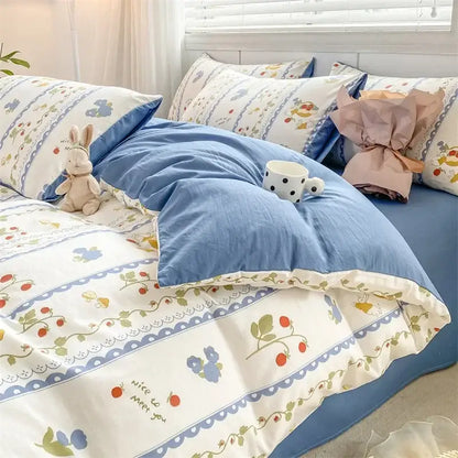 Lavender and pink floral cotton bedding set bedroom cozy pattern printed