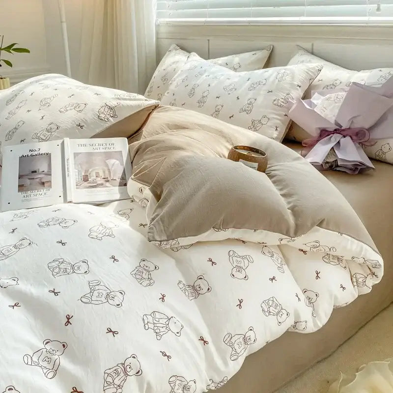 Lavender and pink floral cotton bedding set bedroom cozy pattern printed