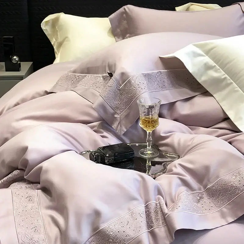 Lavender and silver 1200tc luxury embroidery bedding set bedroom