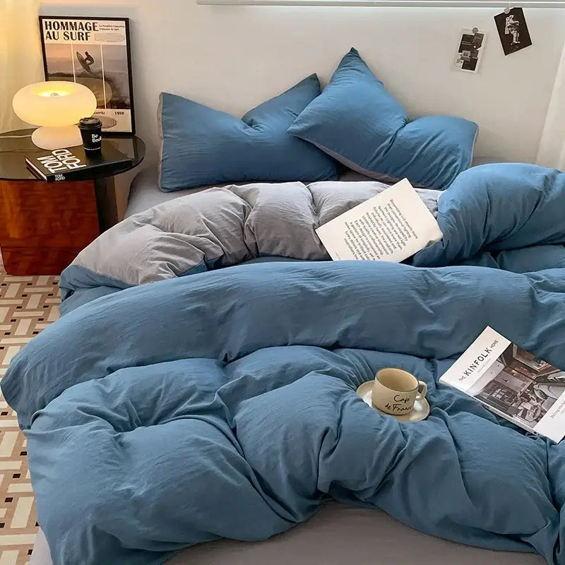 Lavender & black cotton bedding set bedroom soft duvet sheets