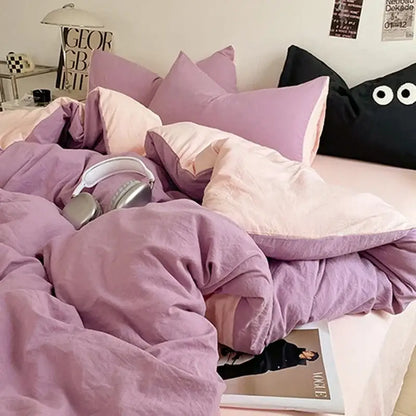 Lavender & black cotton bedding set bedroom soft duvet sheets