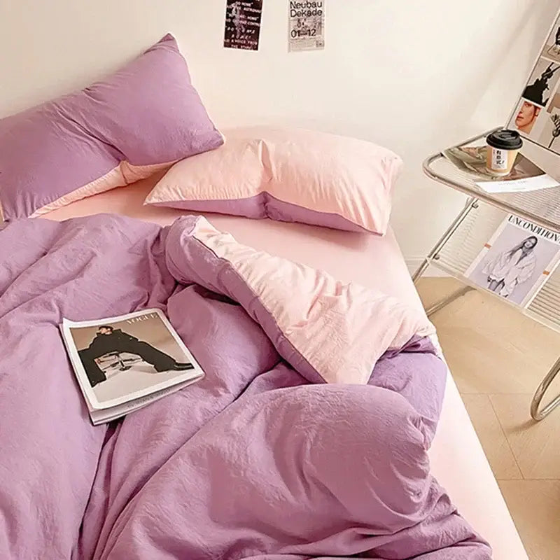 Lavender & black cotton bedding set bedroom soft duvet sheets