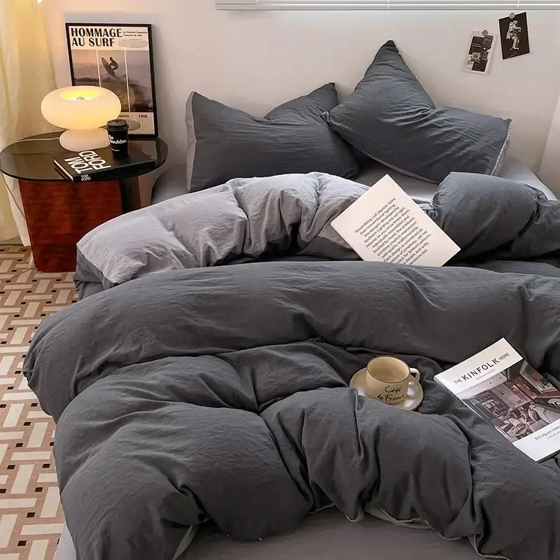 Lavender & black cotton bedding set bedroom soft duvet sheets