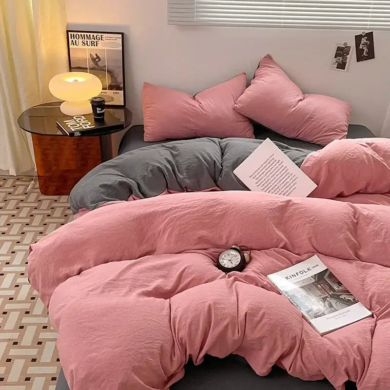 Lavender & black cotton bedding set bedroom soft duvet sheets