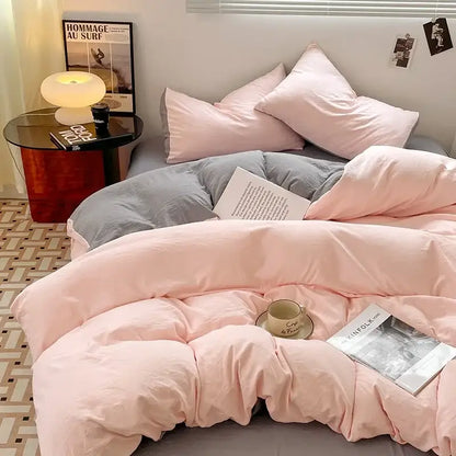 Lavender & black cotton bedding set bedroom soft duvet sheets