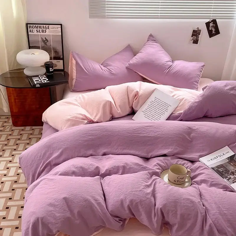 Lavender & black cotton bedding set bedroom soft duvet sheets