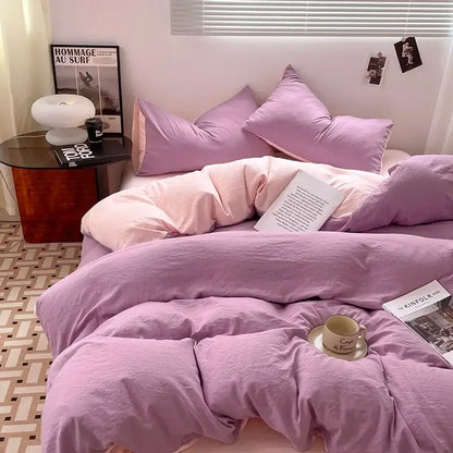 Lavender & black cotton bedding set bedroom soft duvet sheets