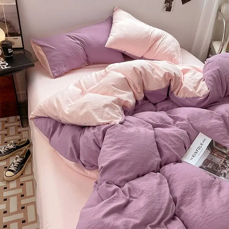 Lavender & black cotton bedding set bedroom soft duvet sheets