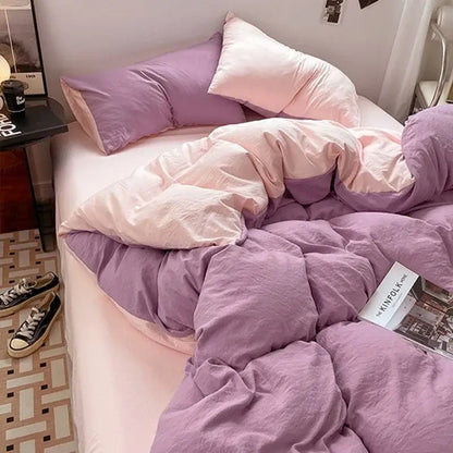 Lavender & black cotton bedding set bedroom soft duvet sheets