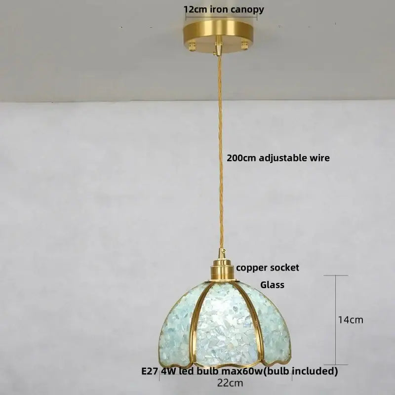 Lavender crystal glass led pendant light kitchen brass finish