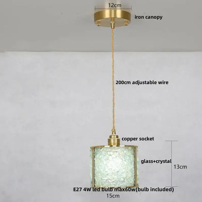 Lavender crystal glass led pendant light kitchen brass finish
