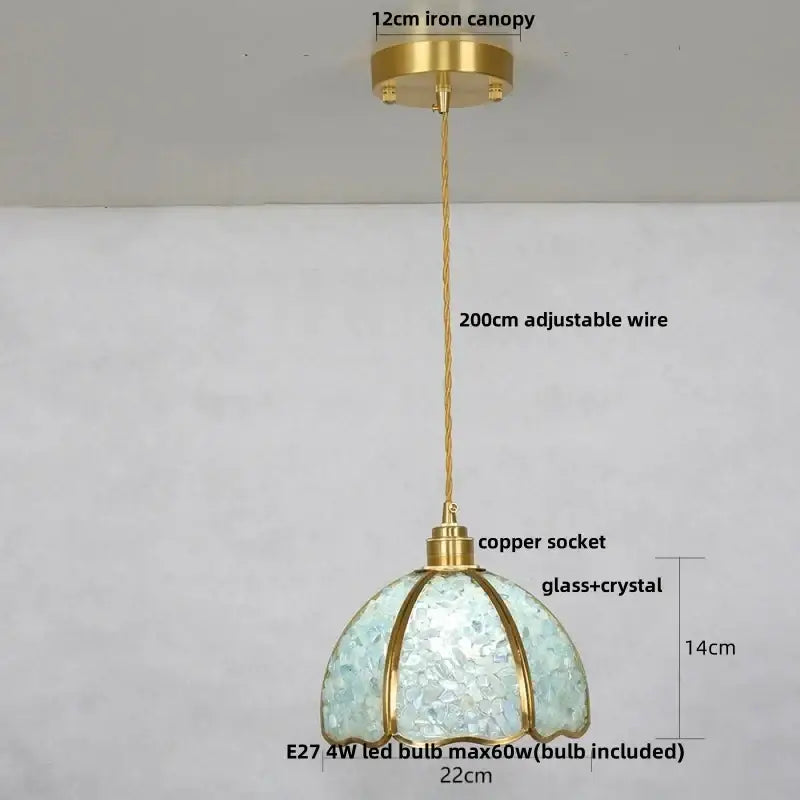 Lavender crystal glass led pendant light kitchen brass finish