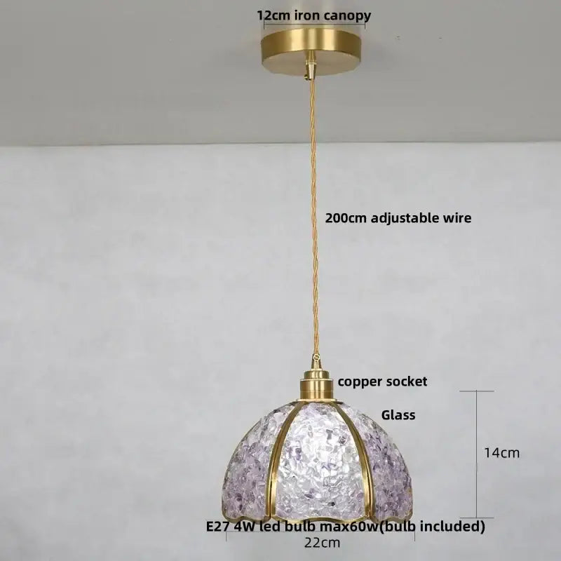 Lavender crystal glass led pendant light kitchen brass finish