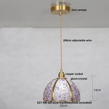 Lavender crystal glass led pendant light kitchen brass finish