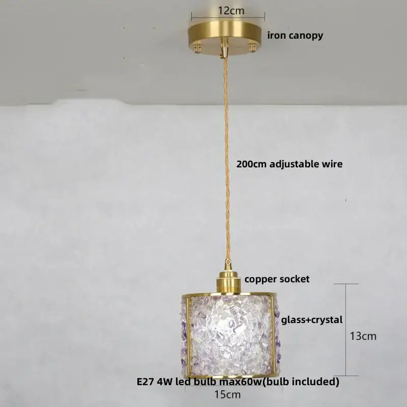Lavender crystal glass led pendant light kitchen brass finish
