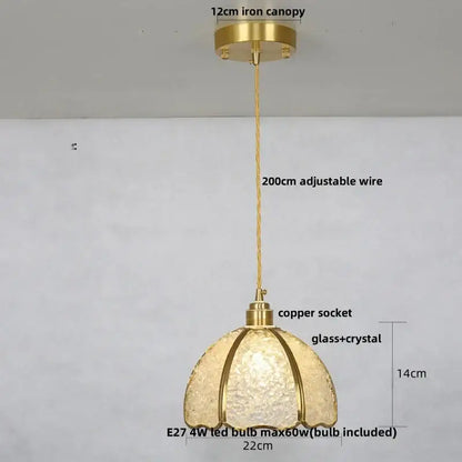 Lavender crystal glass led pendant light kitchen brass finish