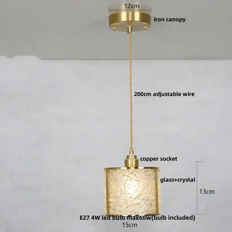 Lavender crystal glass led pendant light kitchen brass finish